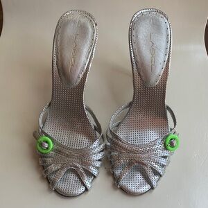 C Label Silver and Green Strappy Heels